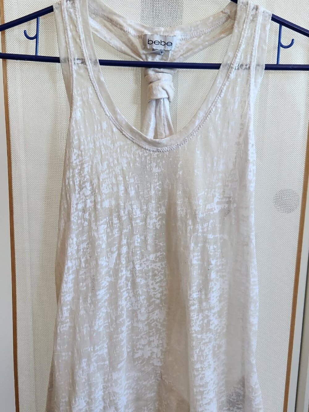 bebe White Burnout Racerback Tank Top - Twisted Back Detail